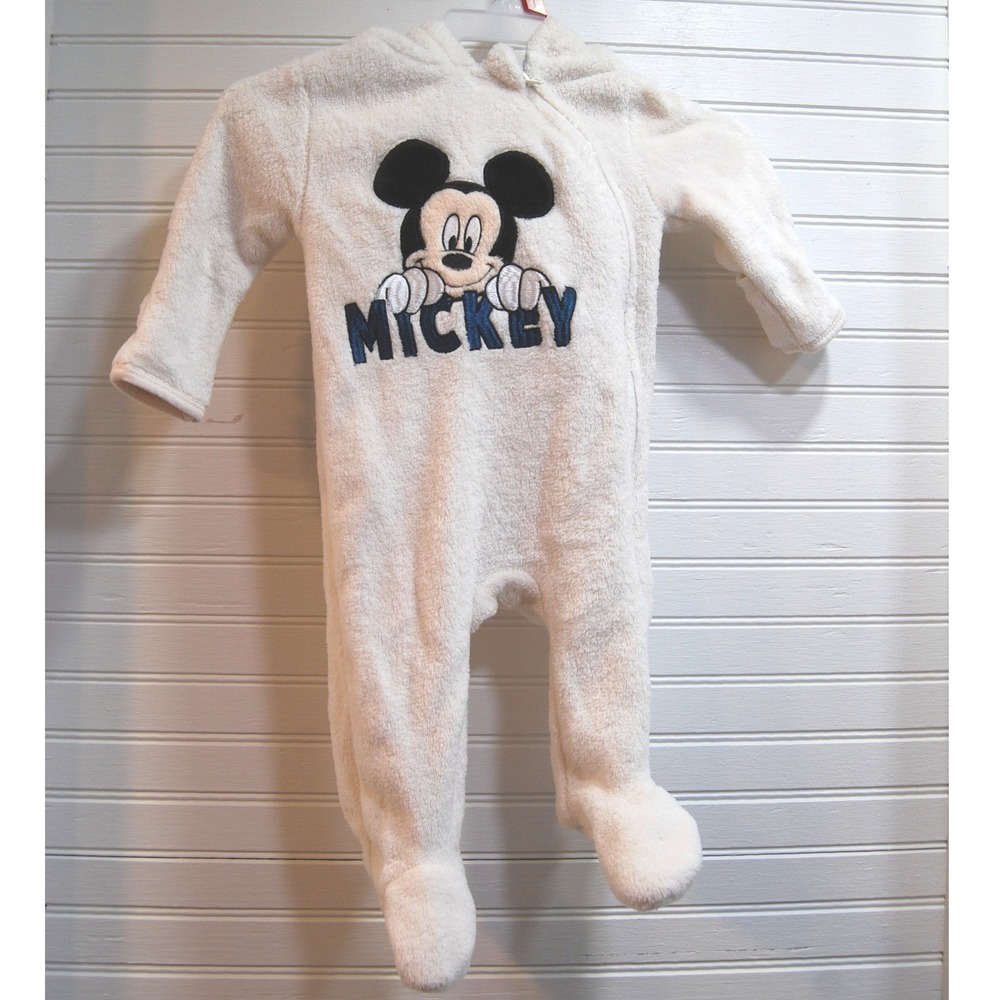 Disney's Mickey Mouse Baby One Piece Footie pajama 0-3 months Fleece‎ Hooded